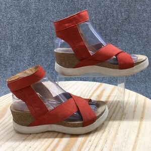 Fly London Ankle Strap Red Hook & Loop Open Toe Wedge Heels